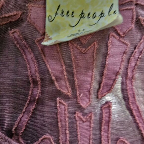 Free People Mauve Long Sleeve Mesh Back Top Embroidered Details size S - Picture 2 of 15